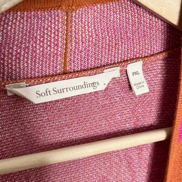 Soft Surroundings Long Sleeve Open Front Cardigan Sweater XLP Orange Floral - Picture 6 of 9